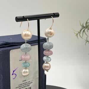 LIZZIE FORTUNATO Designer Heron Pearl, Aquamarine, Kunzite, Larimar
Drop Earring